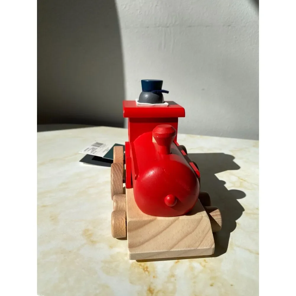 NWT Red Wooden Train And Penguin Conductor Hearth and Hand with Magnolia NWT